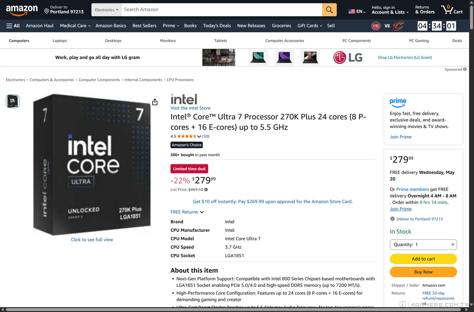 Intel Core Ultra 7 270K Plus
