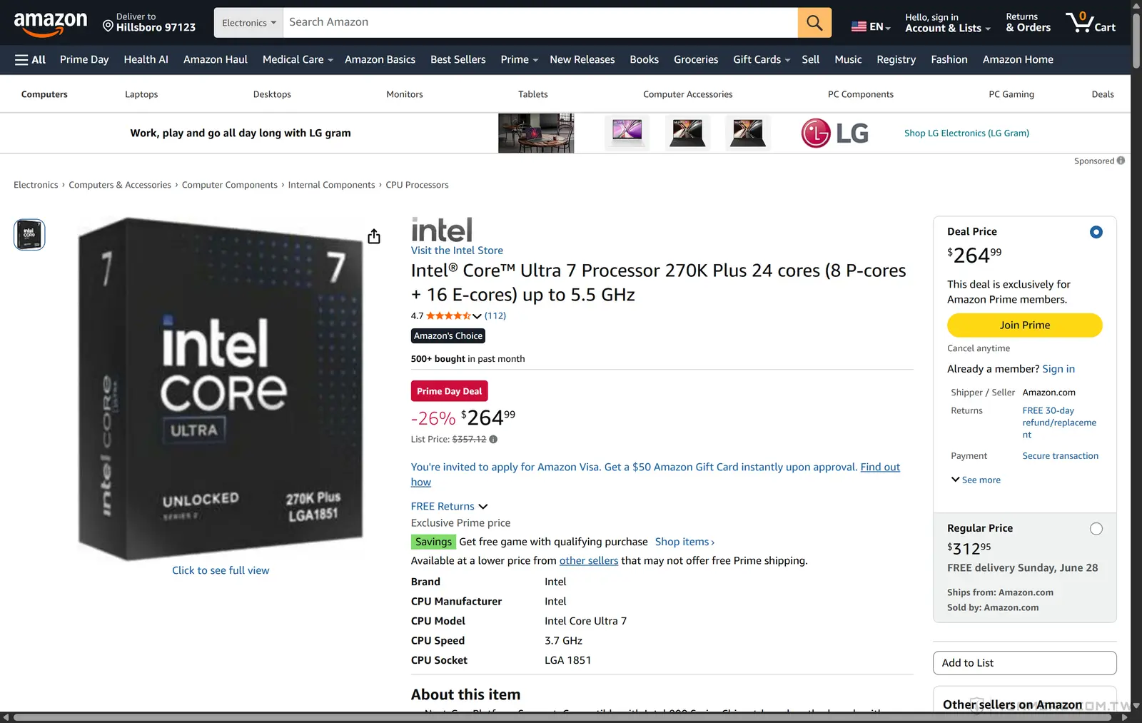 Intel Core Ultra 7 270K Plus