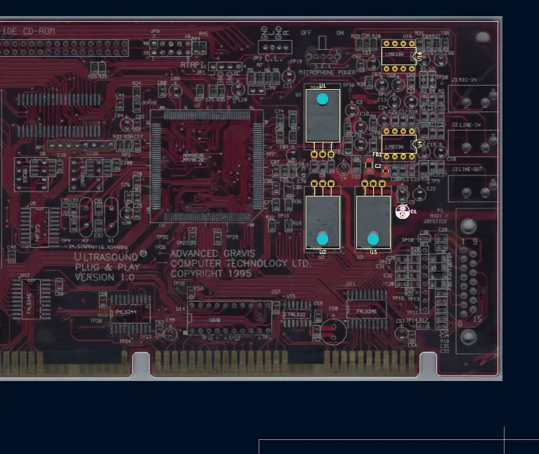 scanned circuit board in Kicad with some parts overlaid