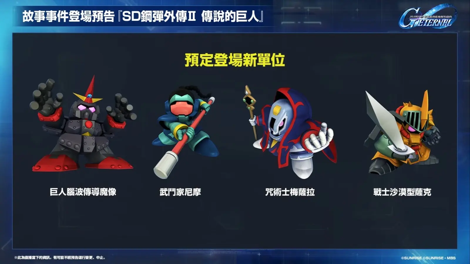 《SD鋼彈 G世代 永恆》更新計畫直播 11-11 screenshot