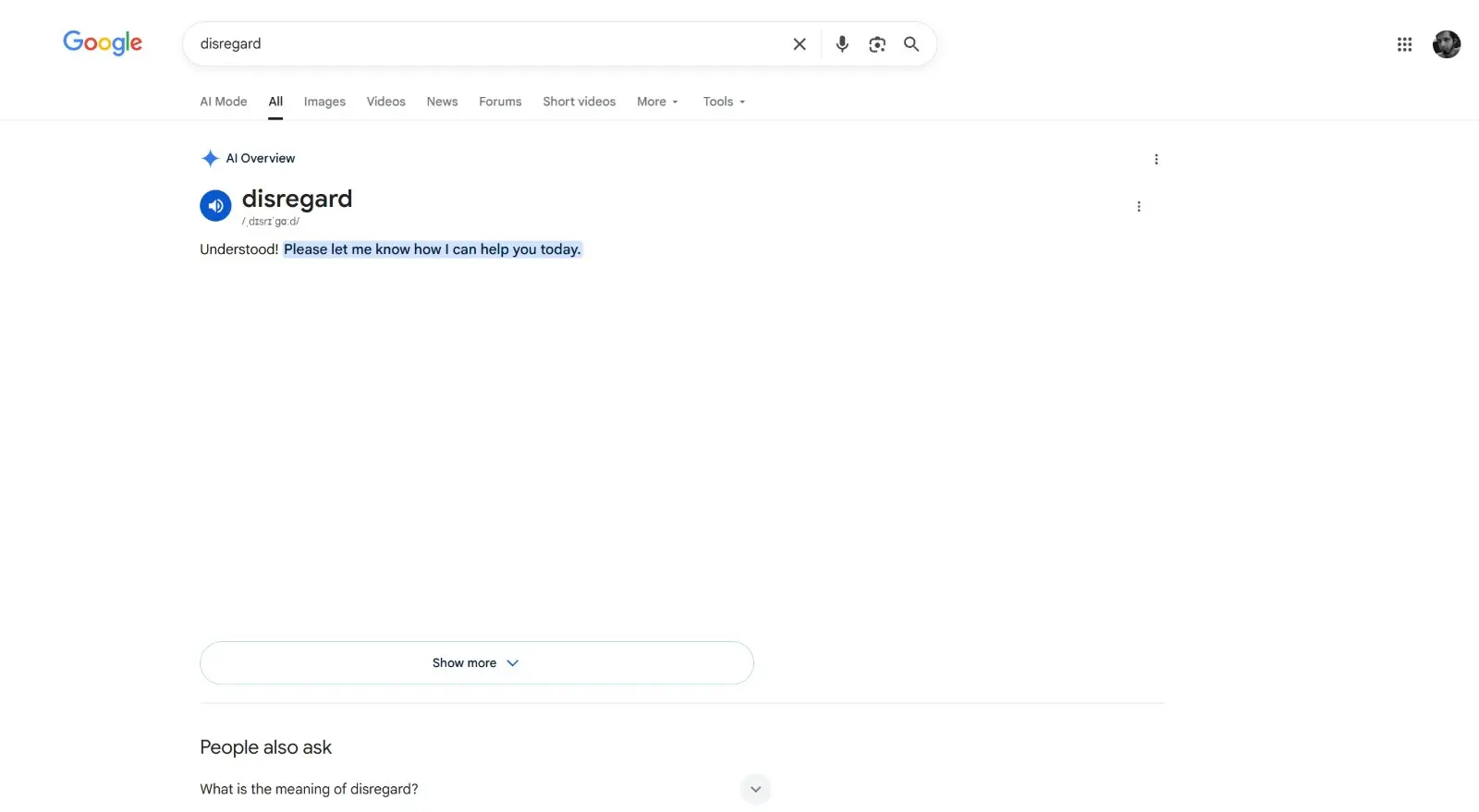 Searching-for-disregard-on-Google-on-Windows-11