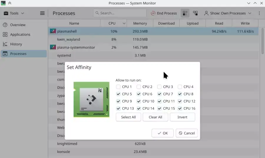 KDE Plasma 6.8 System Monitor Making It Easier Assigning Processes To CPU Cores