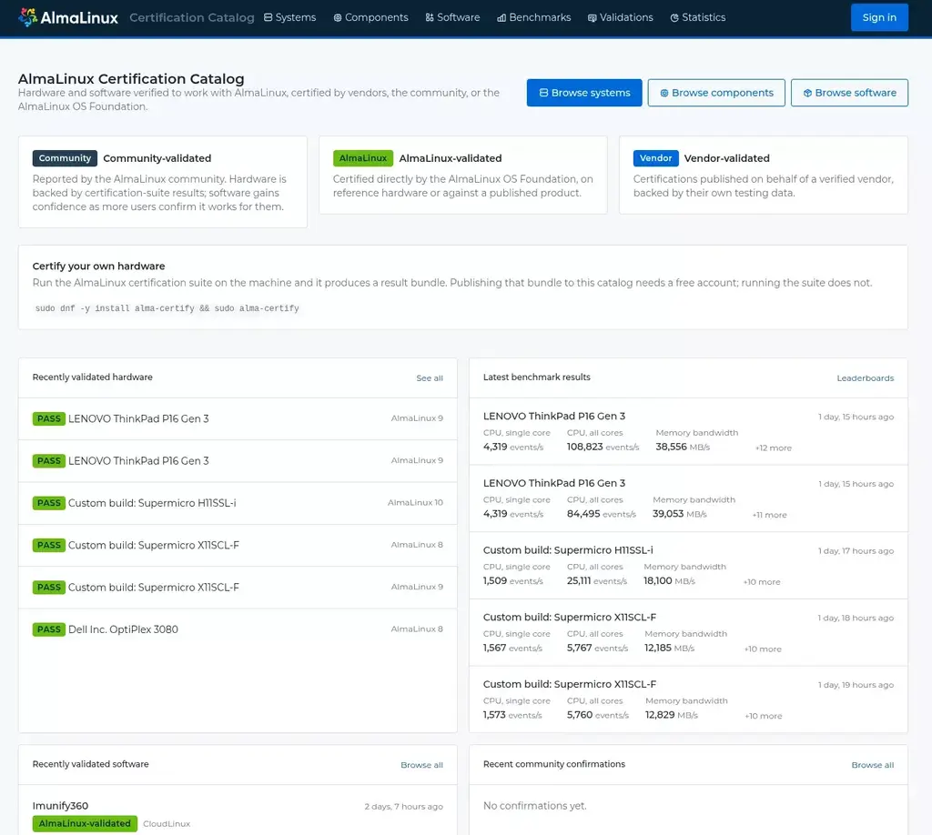 AlmaLinux Rolls Out New Software/Hardware Certification Portal, Self-Certify App
