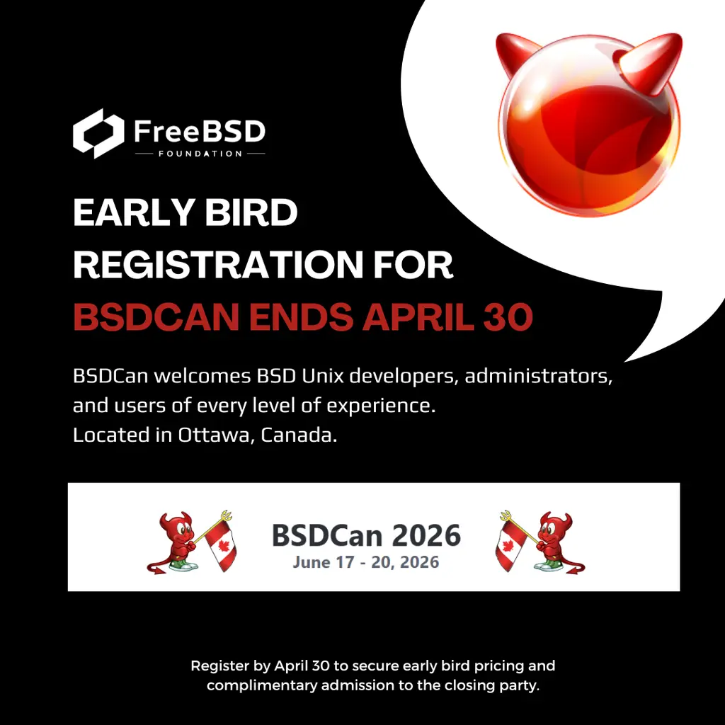 Early Bird Registration for #BSDCan2026 Ends April 30