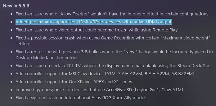 SteamOS 3.8.6 Beta Released With Initial Native Support For AMD HDMI VRR