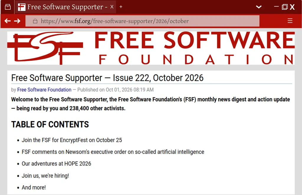 Issue 222 of the #FreeSoftwareSupporter is here! Catch up on September…