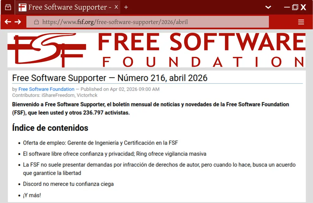 El Free Software Supporter está disponible en español. Para ver la versión en…