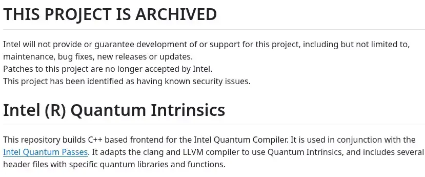 Intel Sunsets Quantum Intrinsics & Other Open-Source Projects This Week