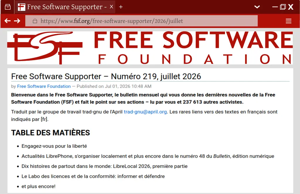 Le Free Software Supporter est disponible en français. Pour voir la version…