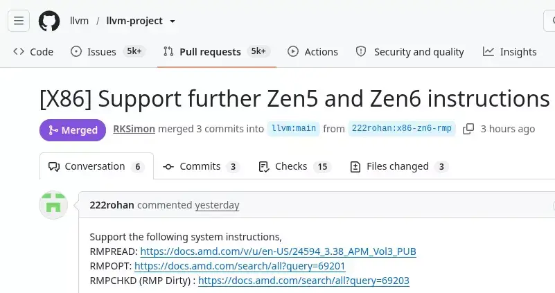 LLVM Merges Support For AMD's RMPCHKD, RMPREAD & RMPOPT Instructions