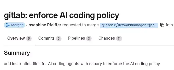 NetworkManager Works To Enforce AI Policy By Tricking AI Agents To Add A Canary