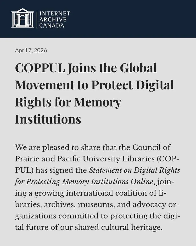 🇨🇦 Canada’s Council of Prairie and Pacific University Libraries (COPPUL) has…