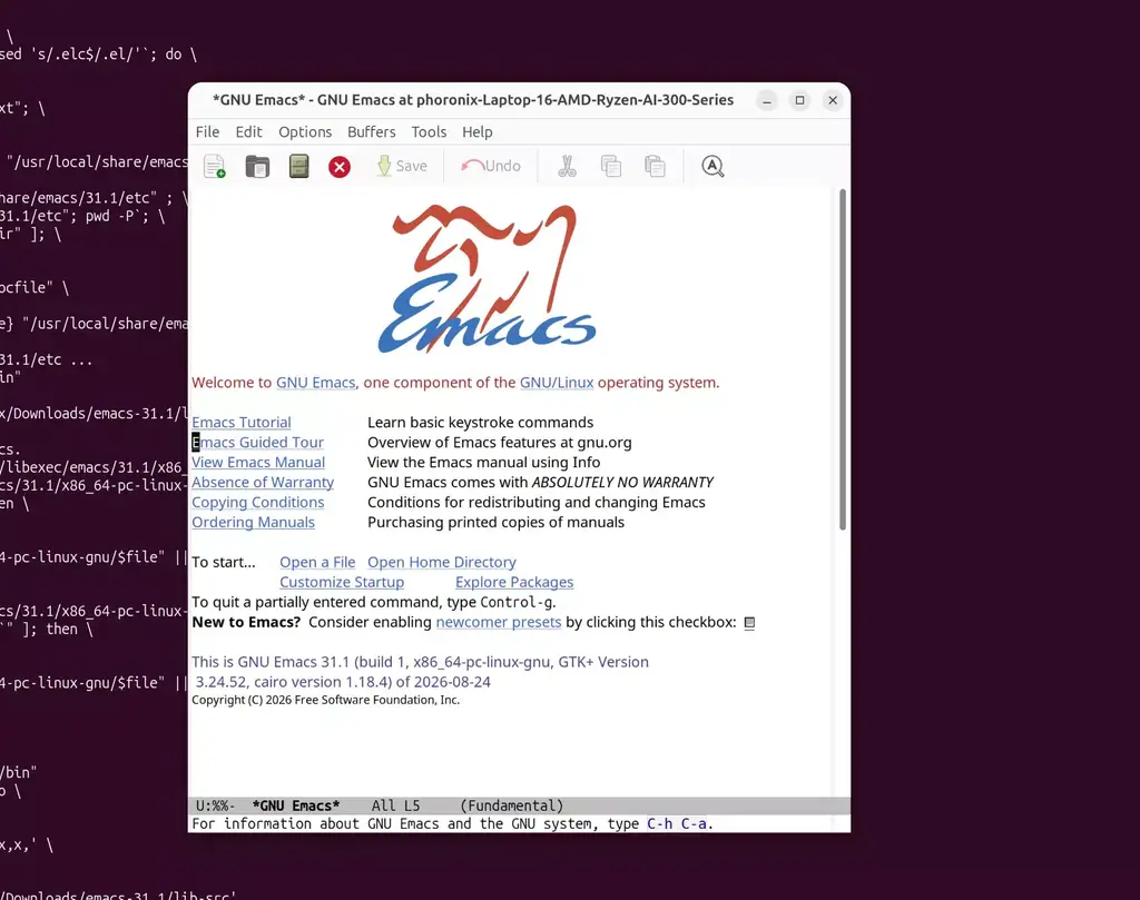 GNU Emacs 31.1 Released With Mouse Control Enabled By Default, Theme For New…