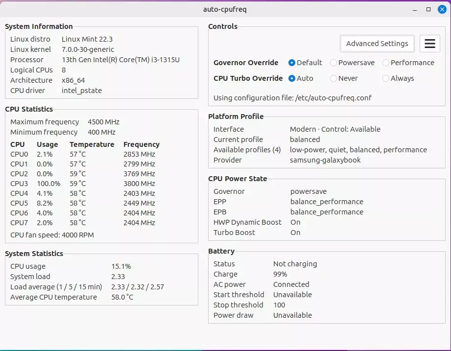 Auto-CPUFreq 3.2 Adds Configurable HWP Dynamic Boost, Platform Profile Reporting