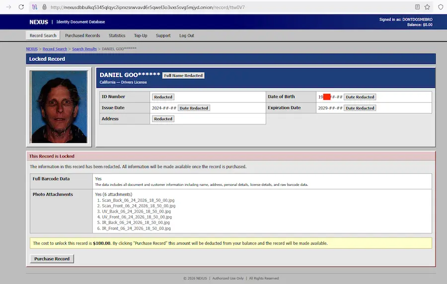 My driver's license is one of 153 million for sale on a new dark website