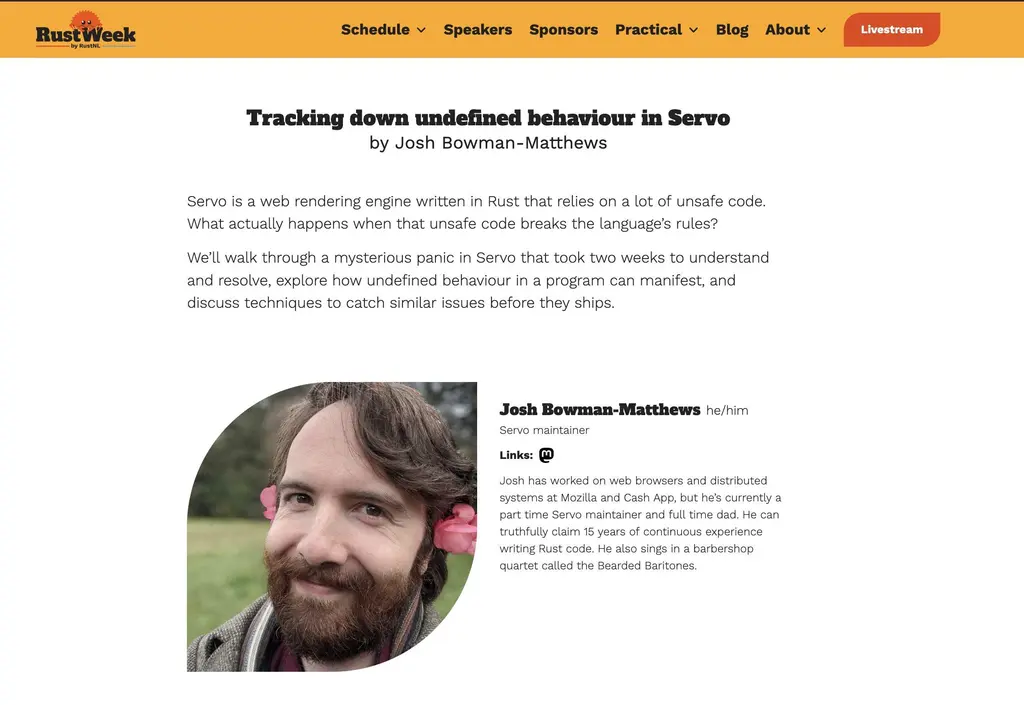 RustWeek 2026 is happening in Utrecht, Netherlands, this week. Several Servo…