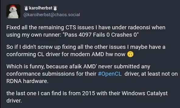 Open-Source RadeonSI+Rusticl Nearing Formal OpenCL 3.0 Conformance