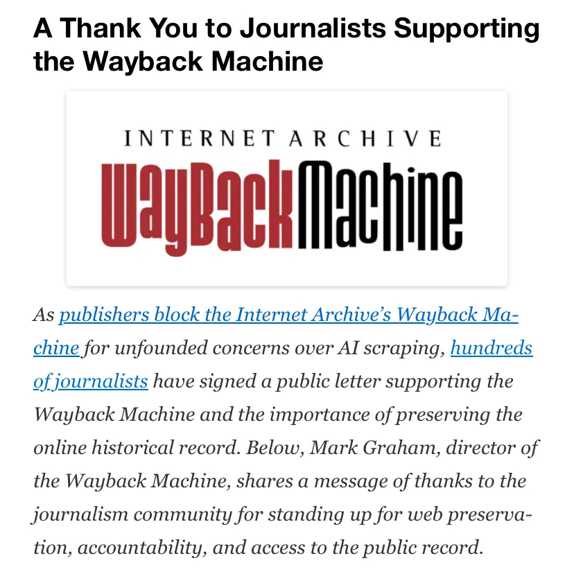 🧵 Wayback Machine director Mark Graham is thanking the hundreds of journalists…