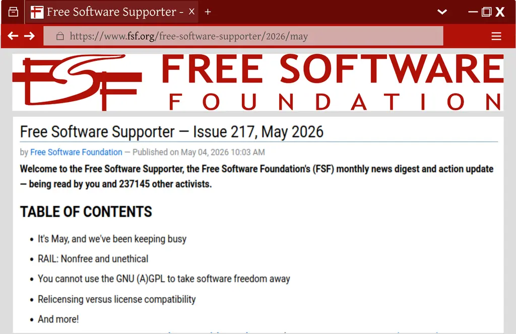 Issue 217 of the #FreeSoftwareSupporter is here! Catch up on April…