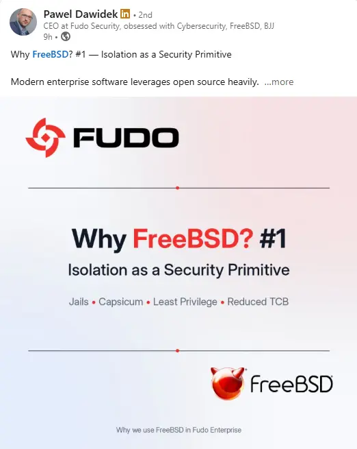 Thank you to Paweł Dawidek and the Fudo Security team for highlighting how they…