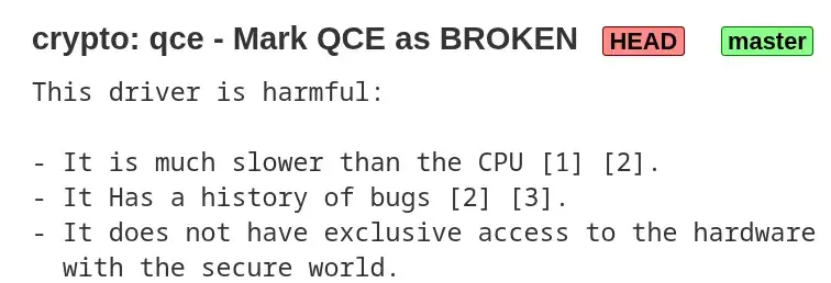 Linux's Qualcomm Crypto Accelerator Driver "Harmful" And Being Disabled: Slower…