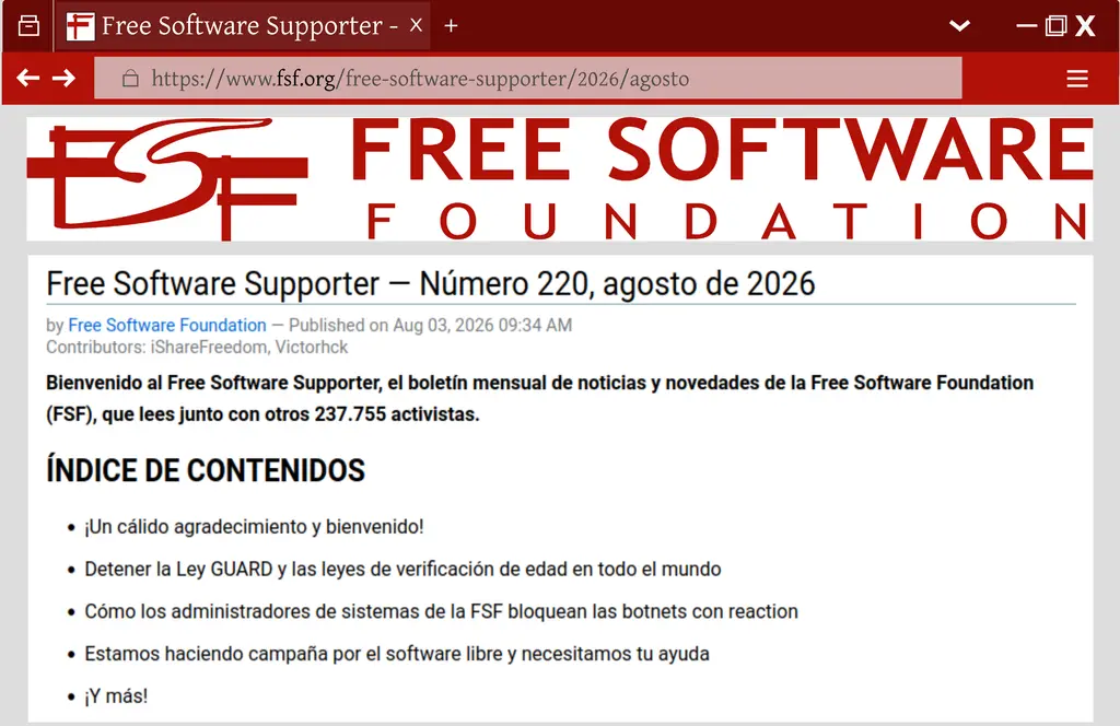 El Free Software Supporter está disponible en español. Para ver la versión en…