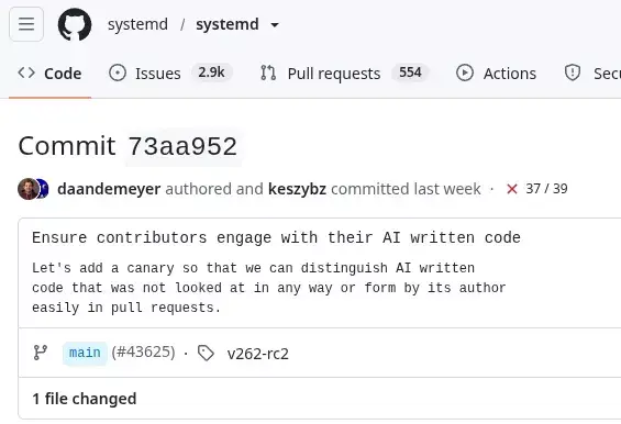 systemd 262-rc2 Adds An AI Canary For Detecting Unreviewed AI/LLM Code…