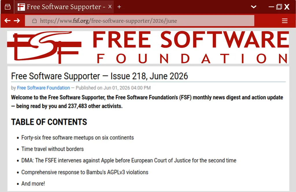 Issue 218 of the #FreeSoftwareSupporter is here! Catch up on May #FreeSoftware…
