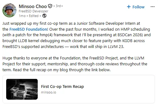 As part of FreeBSD Month, we’re highlighting some of the students and…