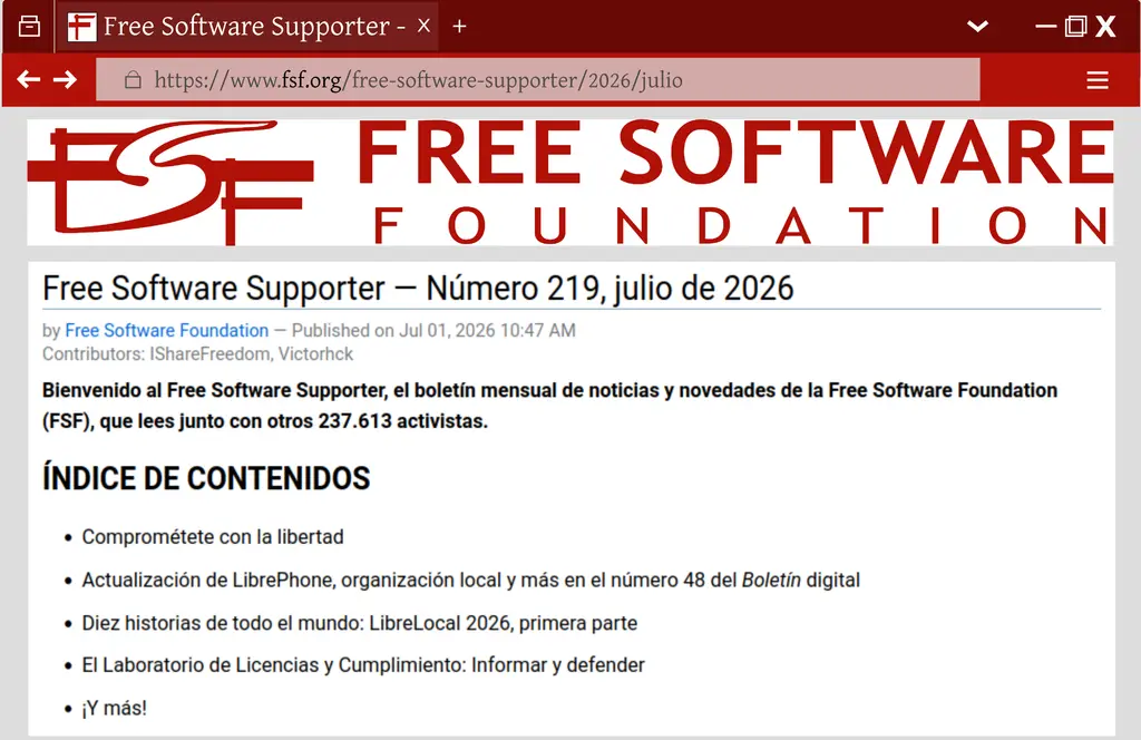 El Free Software Supporter está disponible en español. Para ver la versión en…