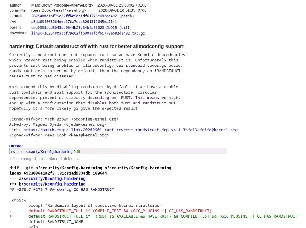 Linux 7.3 Now Disabling RandStruct Security Feature By Default If Rust Support…