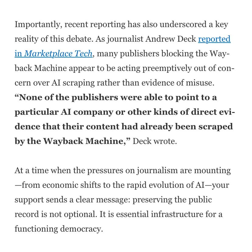 🧵 Wayback Machine director Mark Graham is thanking the hundreds of journalists…
