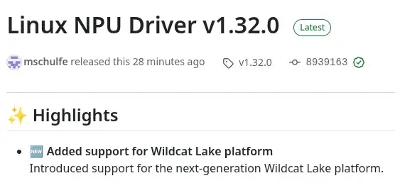 Intel Linux NPU Driver 1.32 Adds Wildcat Lake Support