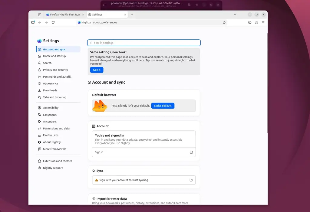 Firefox 153 Nightly Rolls Out New Settings UI