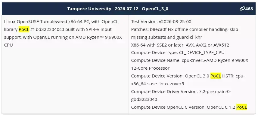 PoCL 7.2-RC1 Brings Official OpenCL 3.0 Conformance On RISC-V & x86_64 CPUs