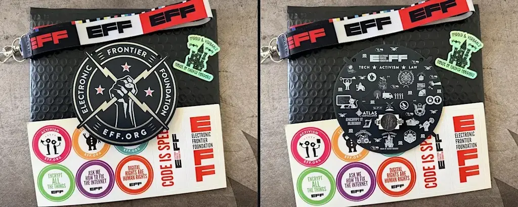 The hacker wardrobe is black on black, making this new Electric Fist badge a…