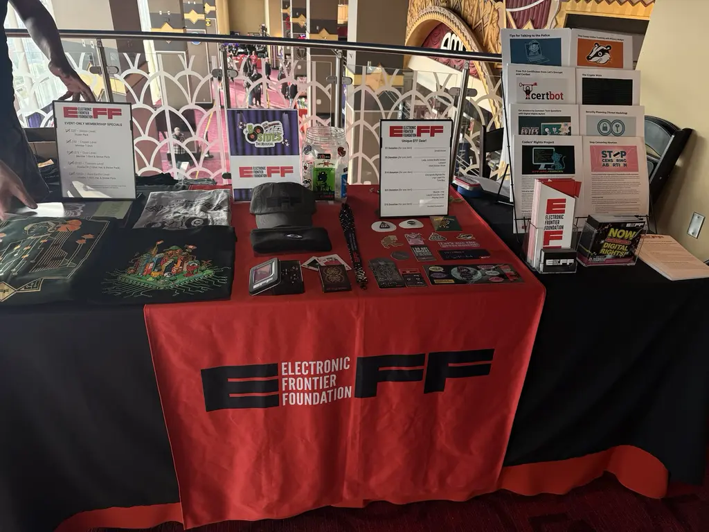 Are you at @bsidessf? Come visit the EFF membership table on the Mezzanine…