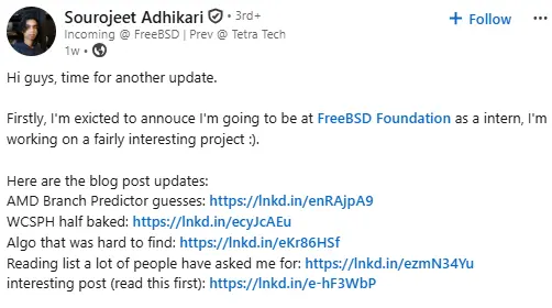 We’re excited to welcome another student contributor to the FreeBSD community.