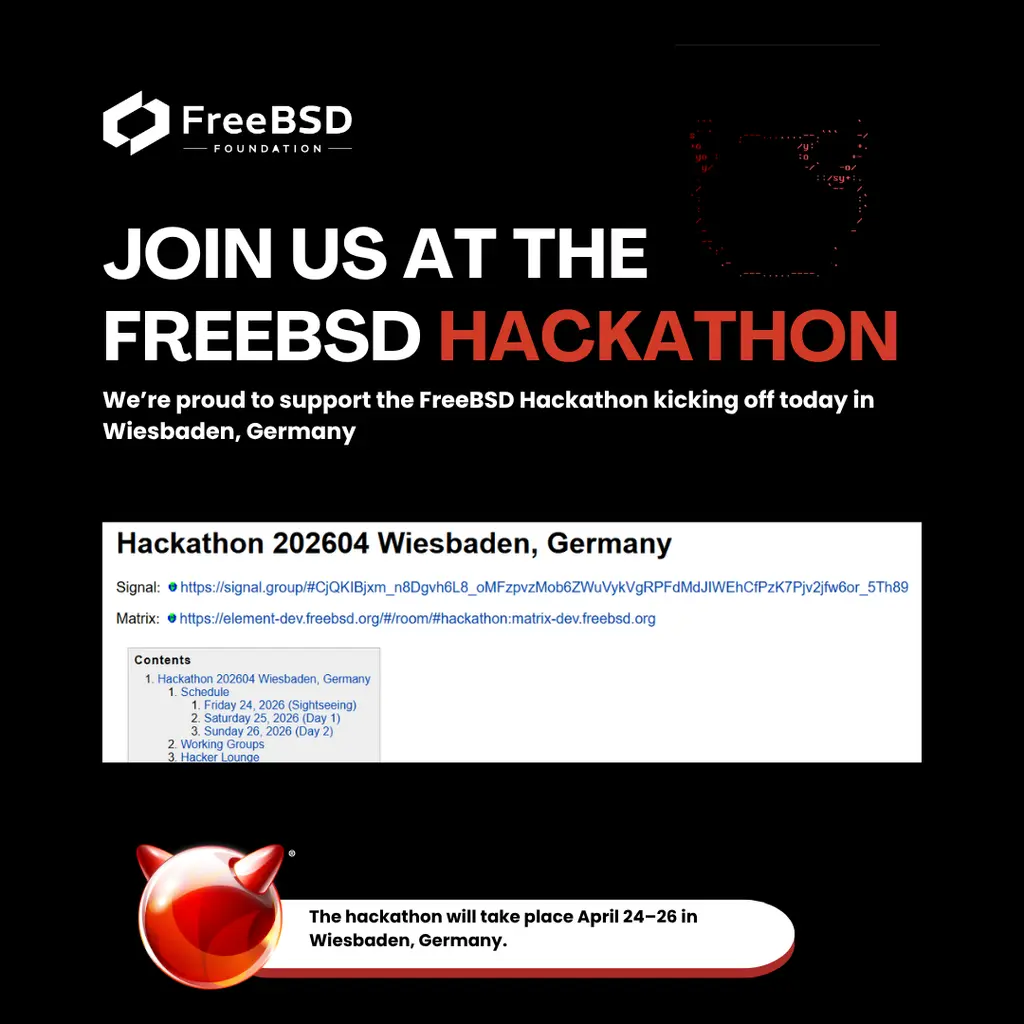 FreeBSD Hackathon | April 24–26, 2026 | Wiesbaden, Germany.