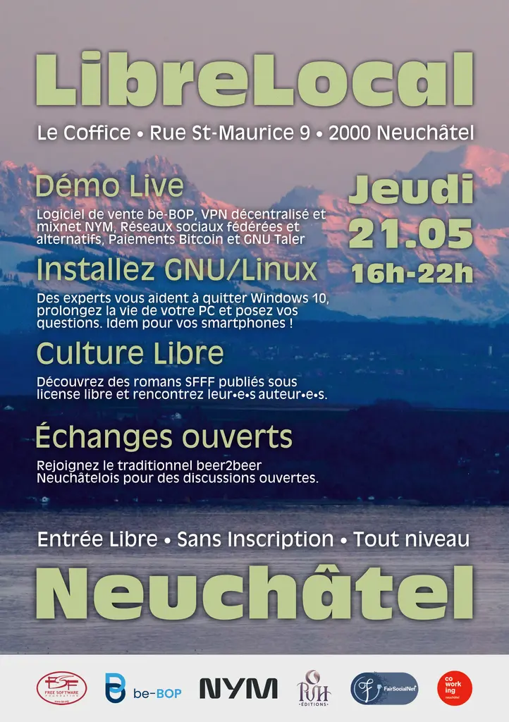TOMORROW: LibreLocal meetup in Neuchâtel, Switzerland Thursday May 21,…