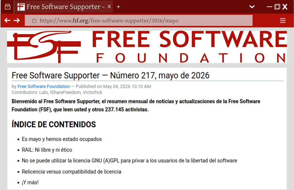 El Free Software Supporter está disponible en español. Para ver la versión en…