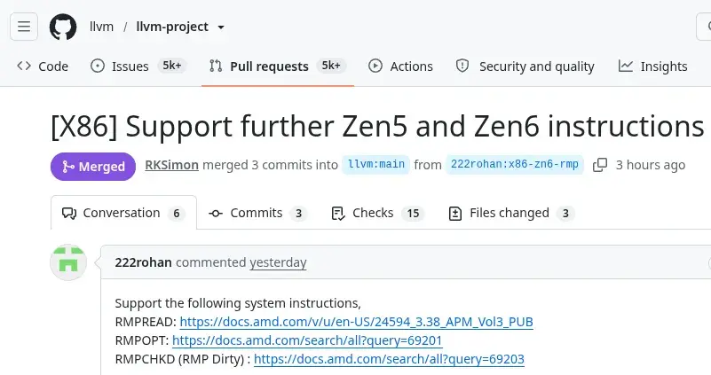 Preview image for LLVM Merges Support For AMD's RMPCHKD, RMPREAD &amp; RMPOPT Instructions