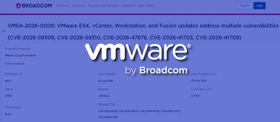 Preview image for 博通修補VMware三項重大漏洞，攻擊者恐繞過身分驗證，或在vCenter與ESX主機執行程式碼