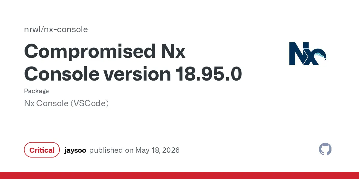 Preview image for Compromised Nx Console version 18.95.0