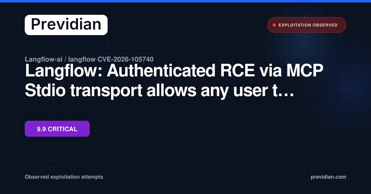 Preview image for CVE-2026-105740 Exploitation Observed — langflow | Previdian