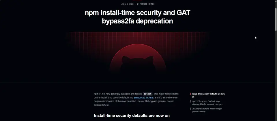 Preview image for NPM 12預設停用套件安裝的自動執行指令碼功能