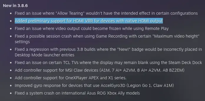 Preview image for SteamOS 3.8.6 Beta Released With Initial Native Support For AMD HDMI VRR