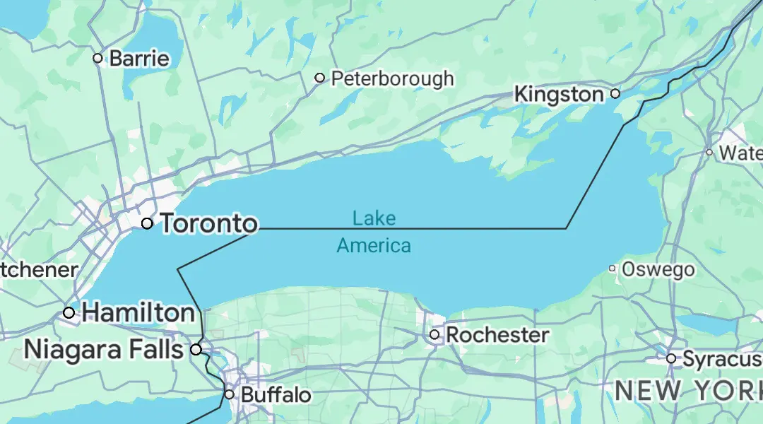 Preview image for Google Maps renames "Lake Ontario" to "Lake America" even faster than US government