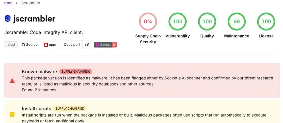 Preview image for NPM套件Jscrambler被入侵，駭客用於散布Rust竊資軟體
