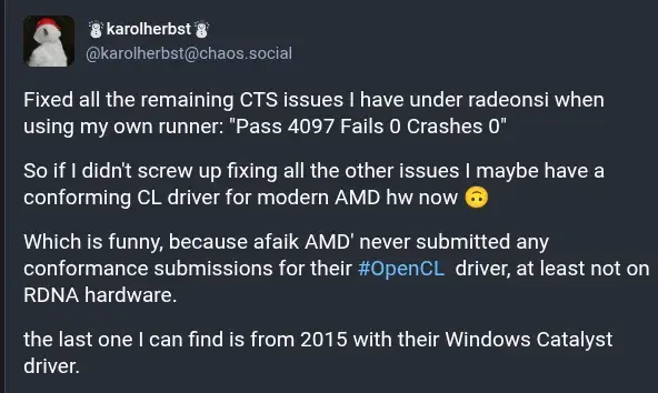 Preview image for Open-Source RadeonSI+Rusticl Nearing Formal OpenCL 3.0 Conformance